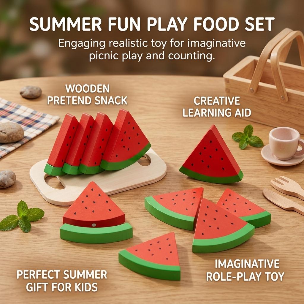 Wooden-Watermelon Toy for Kids Educational Fruit Model Role Play Gift for Boys and Girls Summer Present