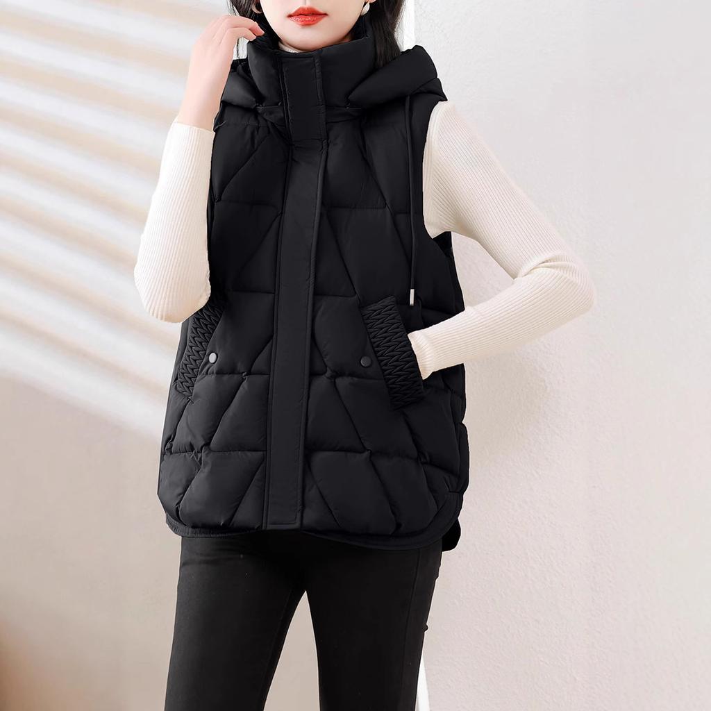 Cotton vest women's autumn and winter new Korean version vest hooded short vest versatile cotton-padded vest jacket