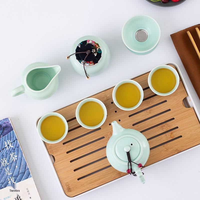 Portable Ceramic Tea Set with Tray - Custom Engraved Anniversary Gift