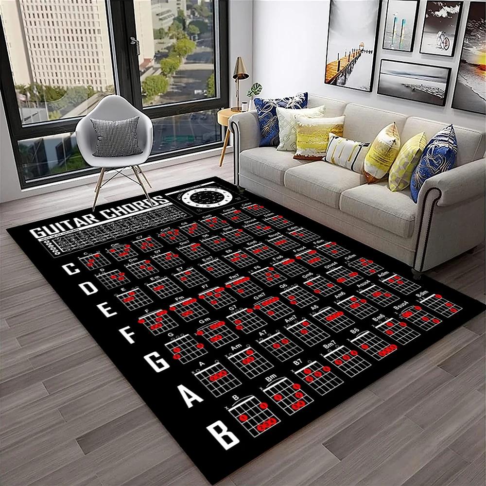 Music Guitar Chord Theory Chart Piano Carpet Rug Non-slip Mat for Home Living Room Bedroom Sofa Decor Kids Area Rug