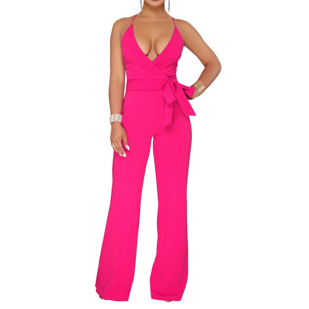 Women's Summer Jumpsuit Elegant Sexy Sleeveless Bodysuit Casual Wide Leg Pants