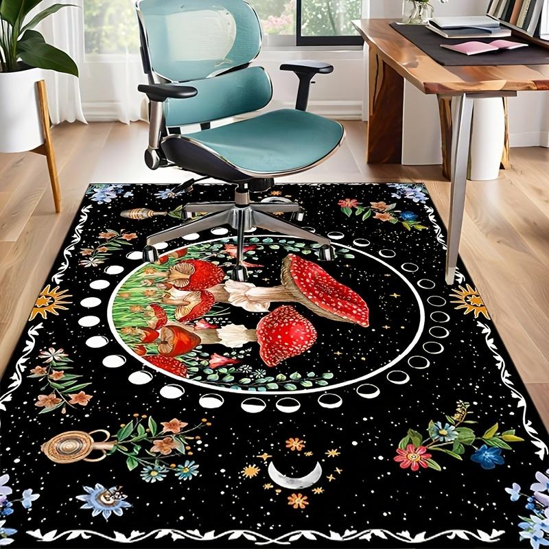 Mushroom Circle Rug - Enchanted Forest Design for Kids Room Fairy Tale Themed Home Decor Anti slip carpet can be machine washed