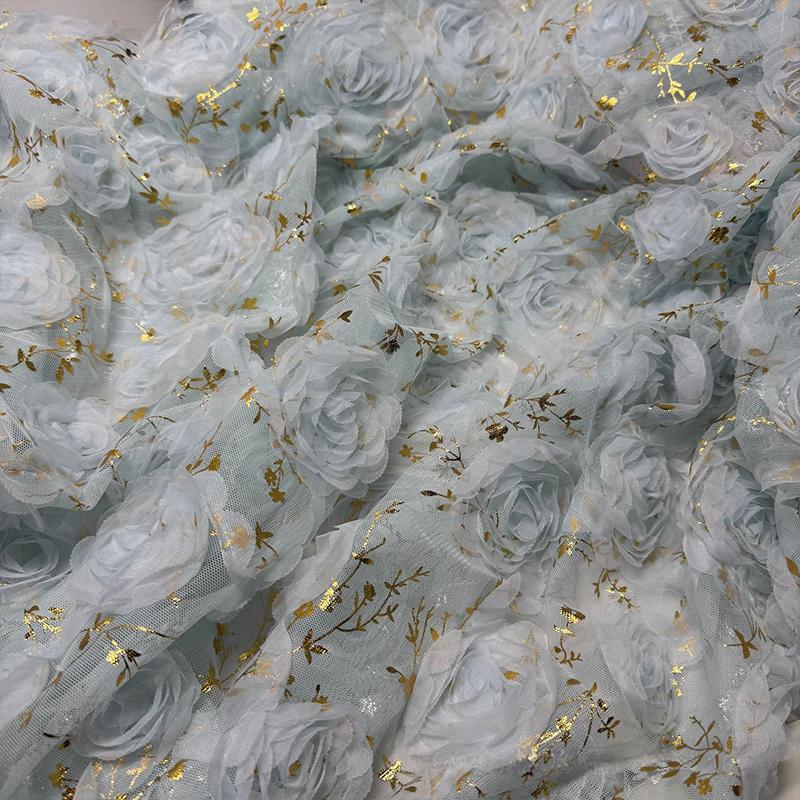 1 Yards 3D Lace Rose Flower Embroidery Hot Stamping Tull Lace Fabric For Diy Sewing Apparel Wedding Dress Performance Costume