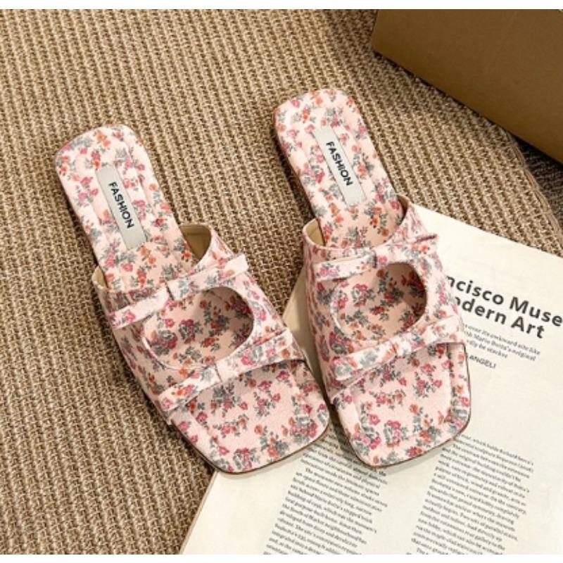 Fashion New Fashion Butterfly-Knot Ladies Flats Slippers Shoes Female Square Toe Summer Beach Slides Slippers Sandals Shoes for Women