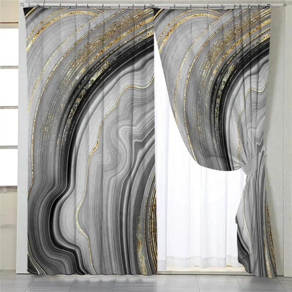 

3D 2 панели абстрактные геометрические шторы мраморная текстура шторы для спальни гостиная кухня окна от пола до потолка (50Wx50H)x2(CM)&Grommet Top