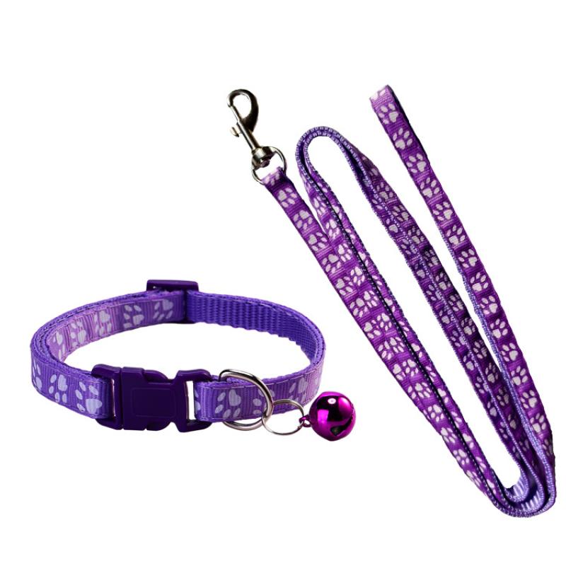 Dog Paw Print Pet Traction Rope Adjustable With Collar Puppy Collar Set Pet Walking Lead Rope Breathable Puppy Cat Accessories