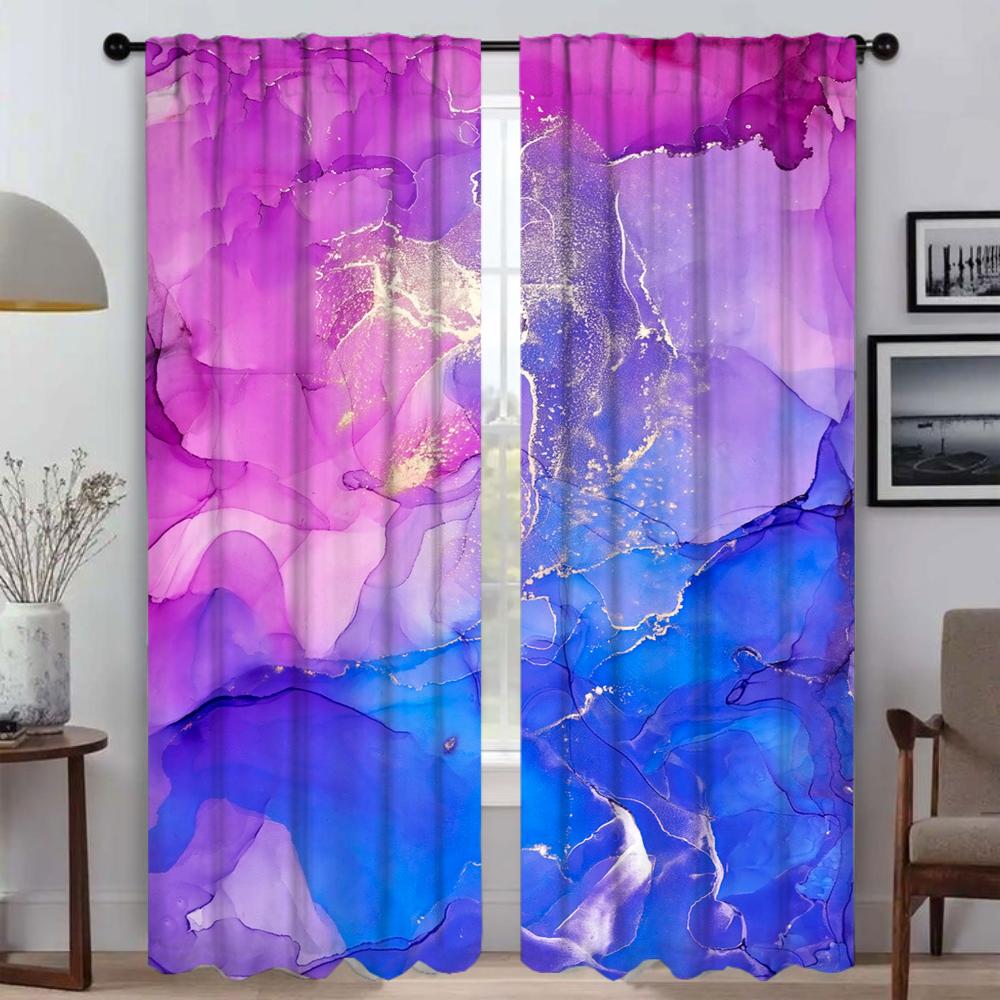M-MarbleS Tulle for Bedroom Home Interior Curtains 2 Pieces Elegant Room Curtains Blackout Curtain Halloween Decoration Shades