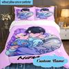 Custom Name 3PCS KPop Cartoon Bedding Set Including 1pc Duvet Cover And 2pcs Pillowcases for Bedroom, Dormitory Gift Home Decor