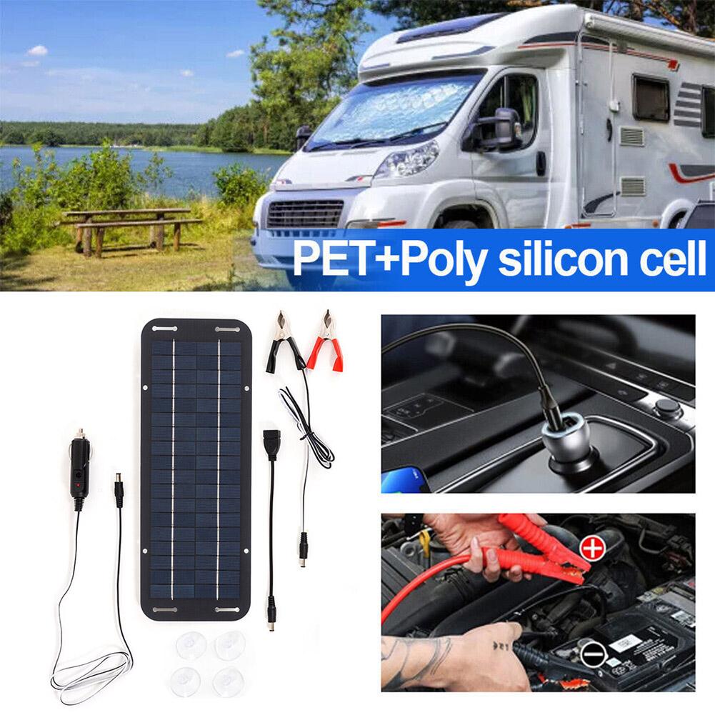 Set 30W Solar Panel 12V Trickle Charger Battery Charger Kit With Double-Headed Clip And USB Female Cable Maintainer Boat Car RV