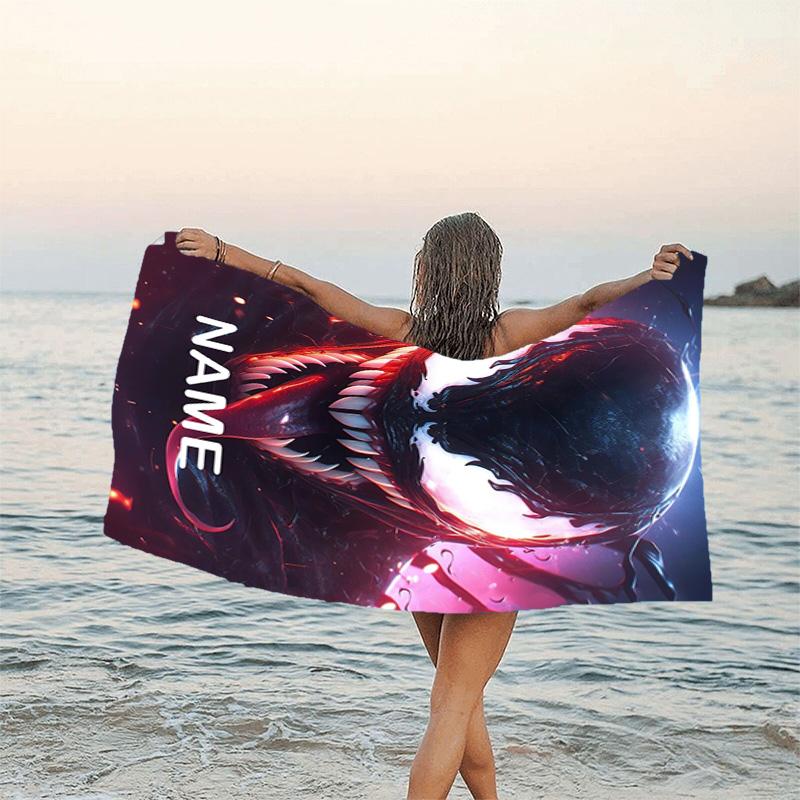 1pc Venom3 Beach Towel with Custom Name, Beach/Swimming/Bath/Picnic/Camping Towel, Suitable for Seaside Beaches
