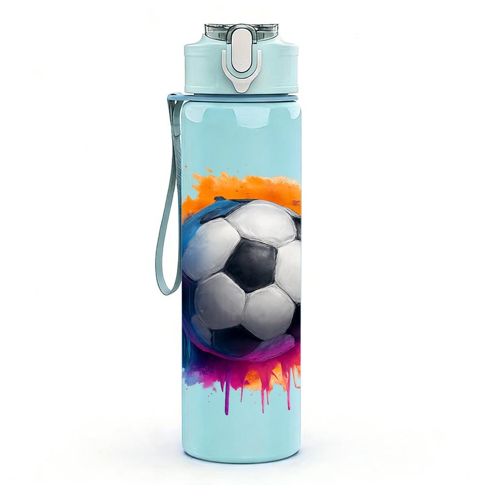 1PC Colorful Splash Soccer Ball Print 750ml Color Plastic Sports Water Bottle Leakproof Flip Straw Lid Suitable for Sports Office Home Use