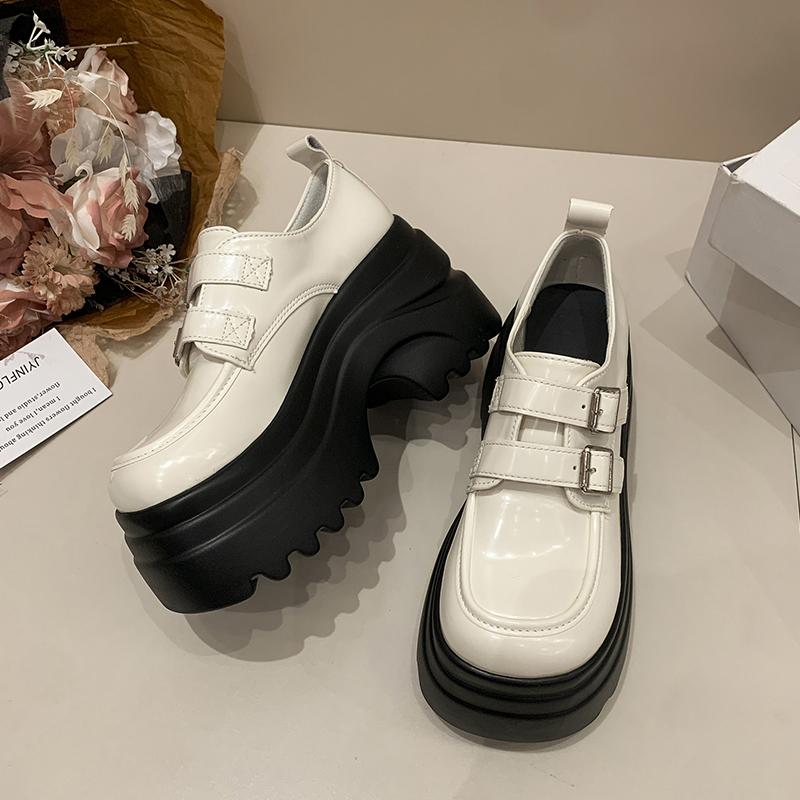 Fashion New 2025 Autumn 8CM High Heels Casual Leather Shoes Women Chunky Loafers Comfortable Pumps High Platform Walking Shoes Woman