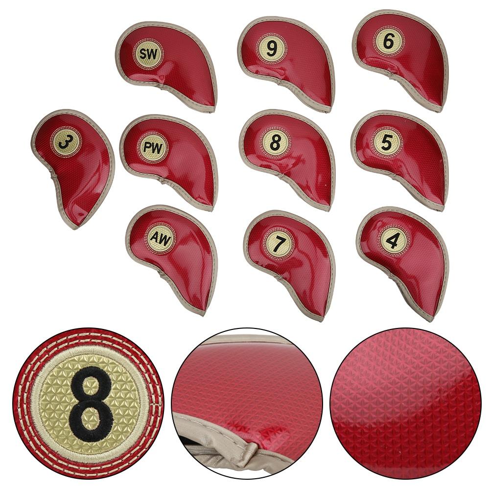 10Pcs Set High Quality PU Golf Iron Head Cover Headcover Club Protector Protective Casered