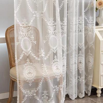 1pc Modern Embroidered Sheer Curtain Panel, 100% Polyester Rod Pocket Window Drapes for Living Room Bedroom, Geometric Pattern