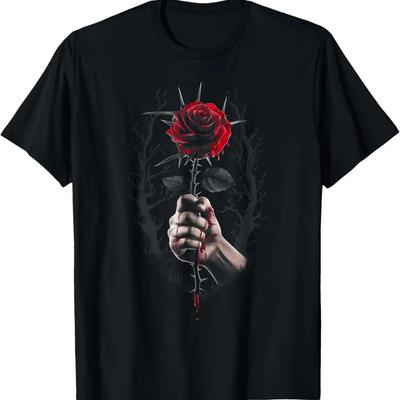 Blutige Rose Hand hält Rose mit Dornen und Blut T-Shirt