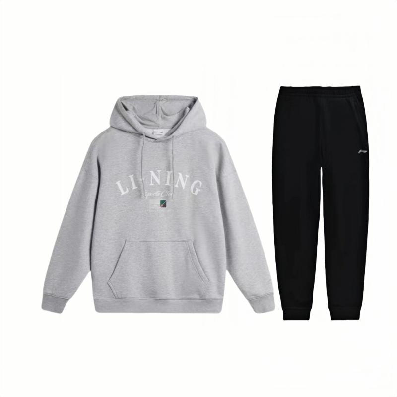 

Li-Ning Свободный худи с принтом букв и удобные флисовые длинные брюки, повседневный спортивный костюм, унисекс, худи и брюки AWDU673-1+AKLSC99-1 XXL