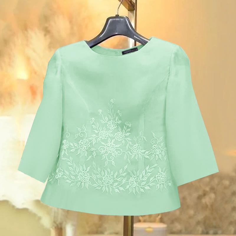 

ZANZEA Women Casual Round Neck 3/4 Sleeve Loose Embroidery Blouse S зелёный