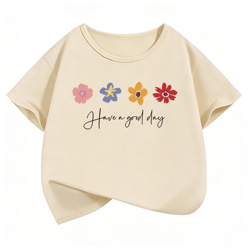Have A Good Day Flower Design T Shirts Short Sleeve Kids Childrens Tshirt Boys Girls Summer Spring Casual Top Tee Shirt