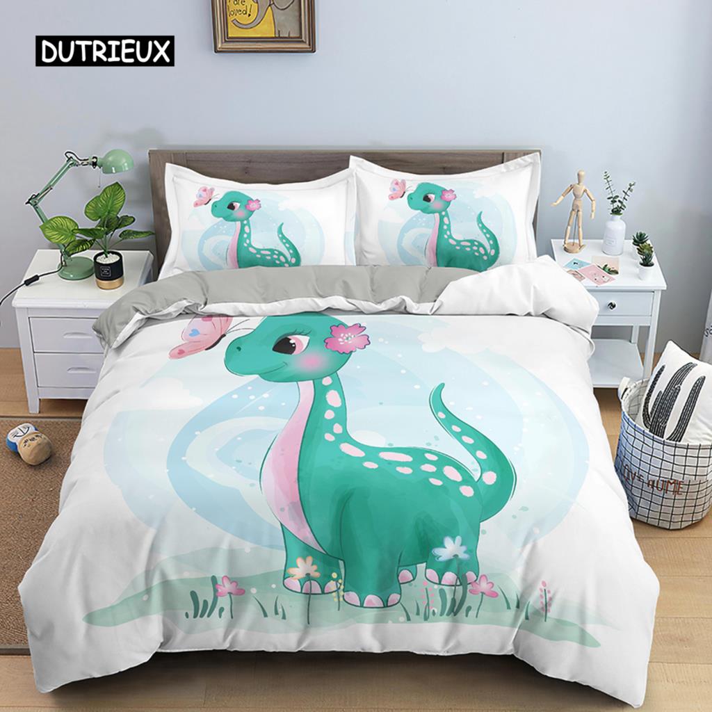 Bettbezug-Set mit Cartoon-Tiermotiv, für Kinder, Löwe, Nilpferd, Giraffe, Muster, Bettwäsche-Set aus Polyester, Einzel-, Zwillings-, Queen-Size- und King-Size-Bettbezug