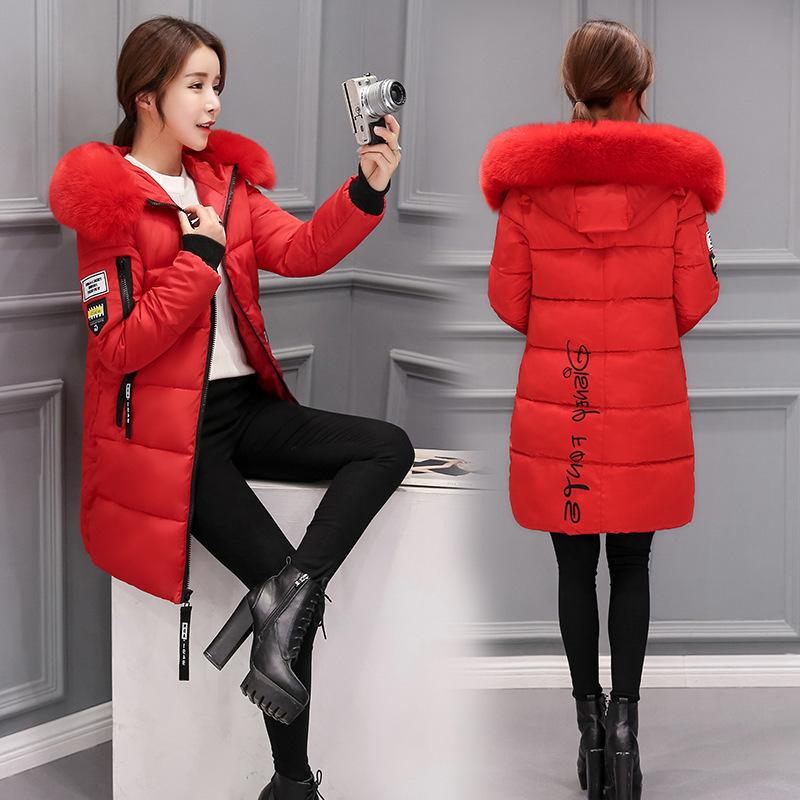Women Winter Outwear Korean Big Fur Collar Down Cotton Parka Women Slim Mid-Long Fashion Overcoat Warm Thick Wadded Jacket Coat