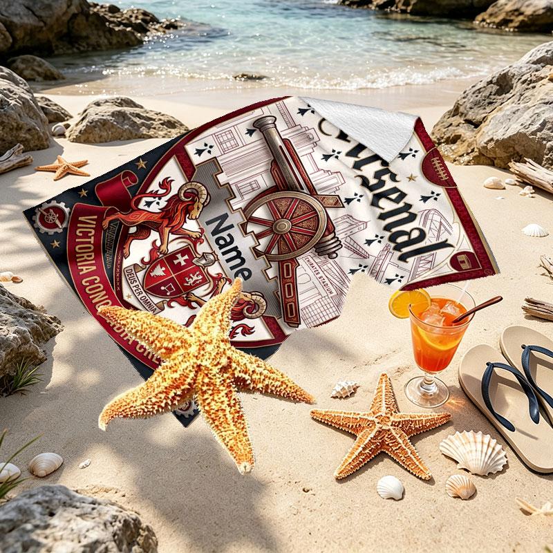 Custom Name Personalized Arsenal F.C Print Beach Towel, for Trip Camping Beach Party Home Decor, Birthday Gift for Family & Friends