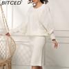 BITCED Autumn/Winter Plus Size Women's Loose Batwing Sleeve Knitted Long Pullover Dress