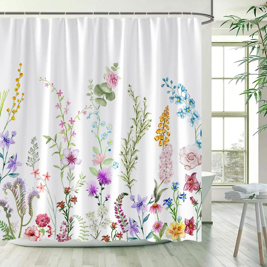 Butterfly Floral Shower Curtains Dandelion Watercolour Plant Flower Bird Rustic Spring Scenery Cloth Bath Curtain Bathroom Dec