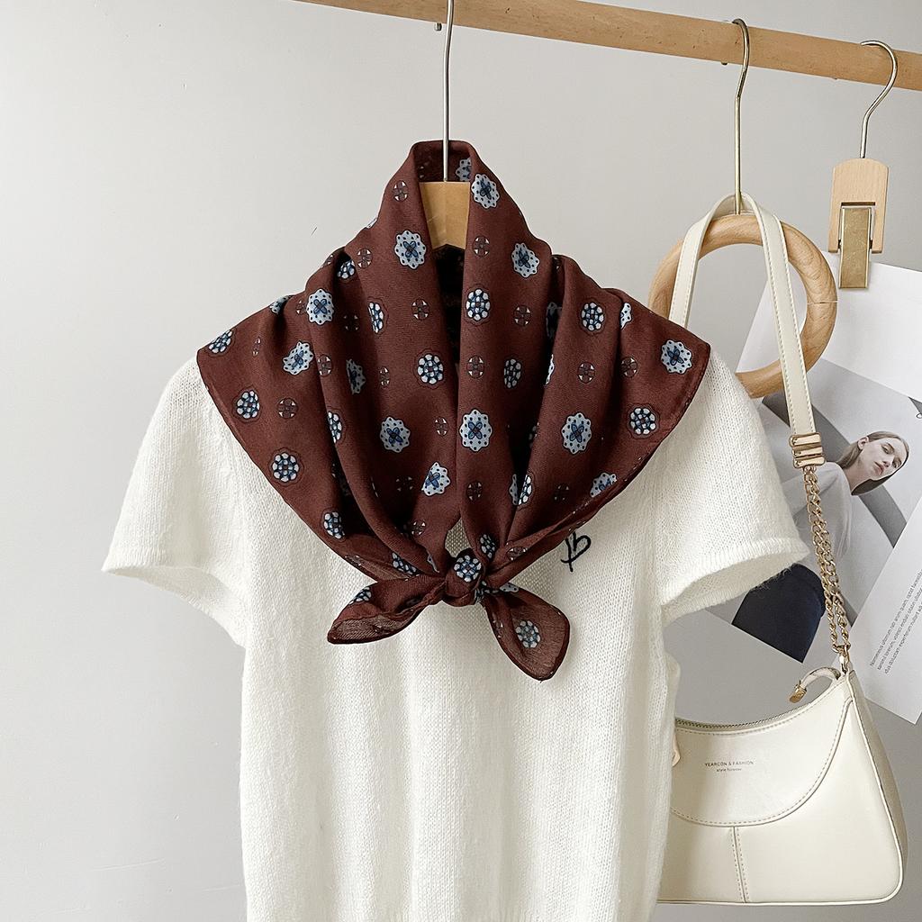 Korean retro high-end silk scarf women's new cotton feel small square scarf decorative sunscreen scarf scarf