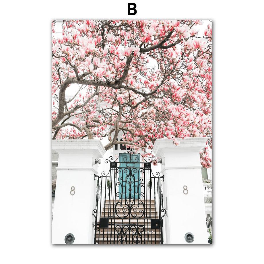 Paris City Pink Peach Blossom Vintage Car Bike Wall Art Canvas Painting Living Room Decoration Posters And Prints Wall Picture