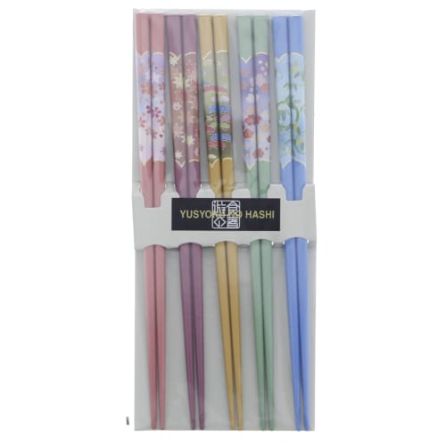 Chopsticks for Guests, 5-Piece Set, Dry Lacquer Four Seasons Calendar Design, Made in Japan, Natural Wood, 23cm