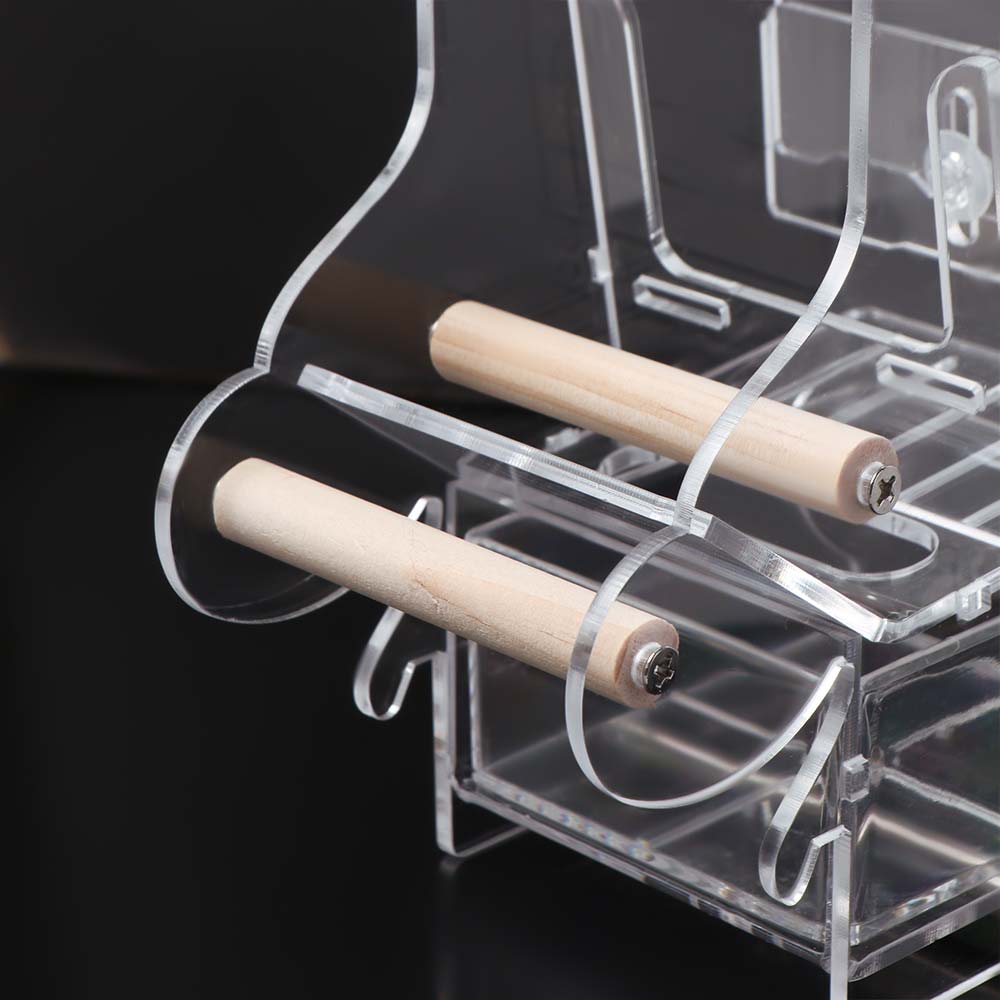 Adjustable Feeding Speed Automatic Bird Feeder Acrylic AntiSplash Parrot Feeder Convenient with Bottom Drawer