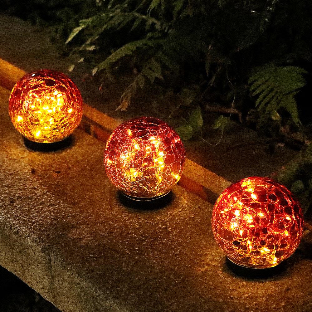 Solar Red Crackle Glass Ball Light - Waterproof Outdoor Garden & Lawn Decor