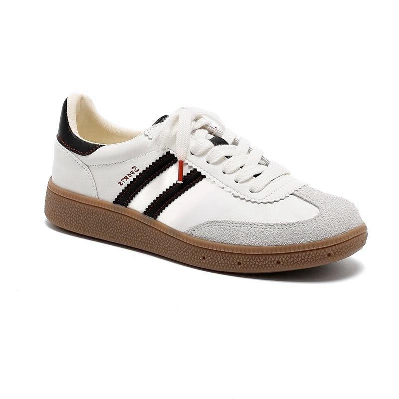 Leather retro German training shoes women's 2025 spring new versatile color matching Forrest Gump shoes sports and leisure shoes white shoes women