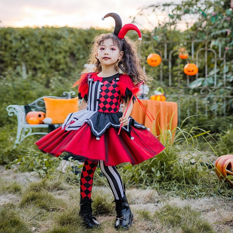 Halloween clown costume kids costume clown soul girl girl show costume horror dress