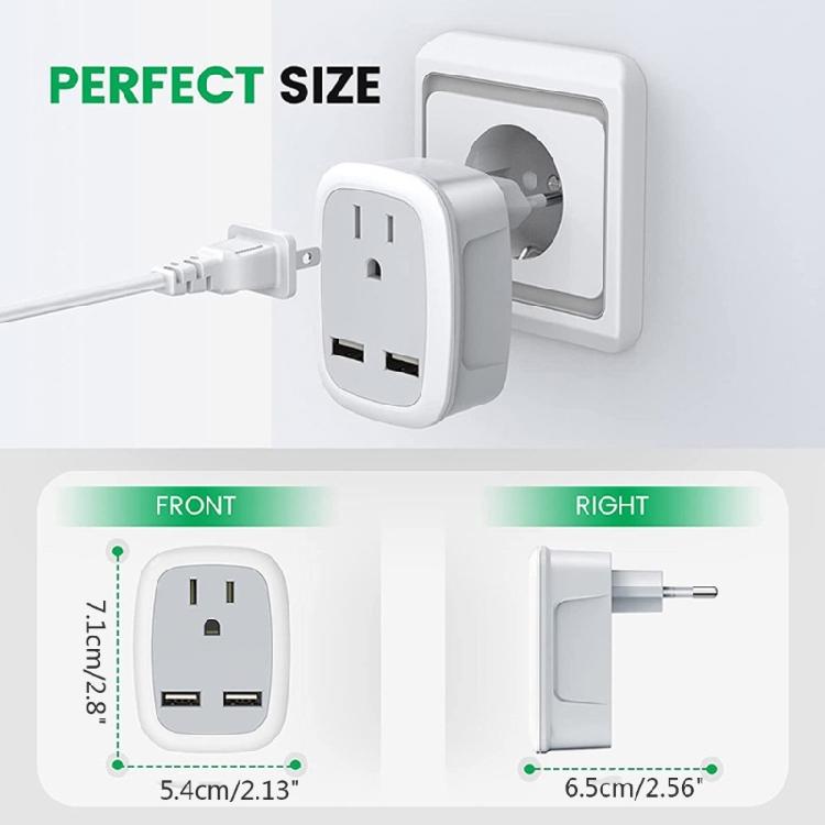 Multifunctional US to European/UK/IT/for CH Travel Plug Adapter with 2 USB 3 in