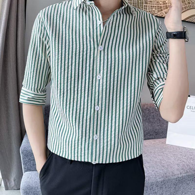 Men's Fashion Striped Three-Quarter Sleeve Shirt - Summer Trend Style