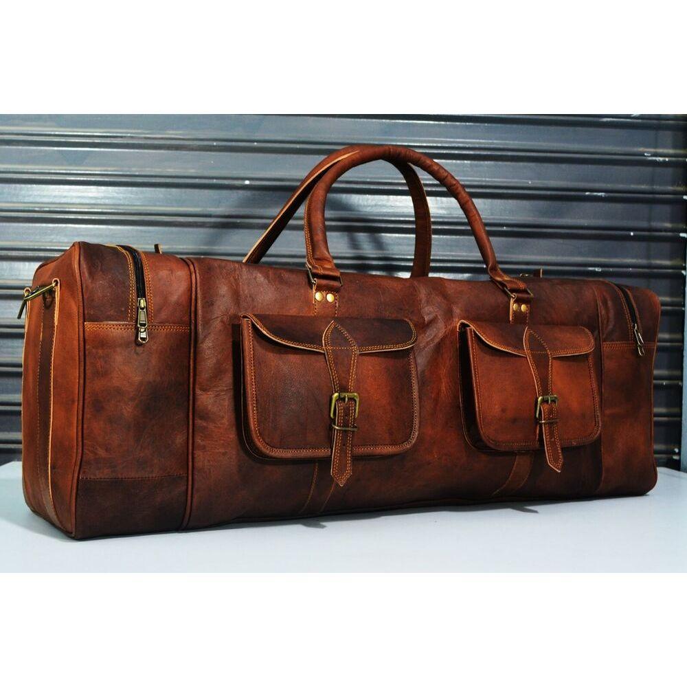 32" Zavazadlo Duffel Cestovní Velká Hnědá Pánská Taška Pravá Kozí Kůže
