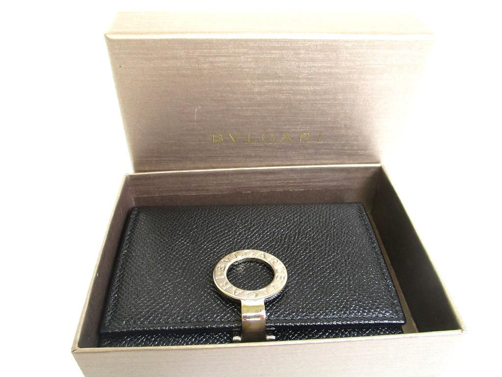 Authentic BVLGARI Logo Clip Black Leather Business Card Case Card Holder #b061  Seller refurbished