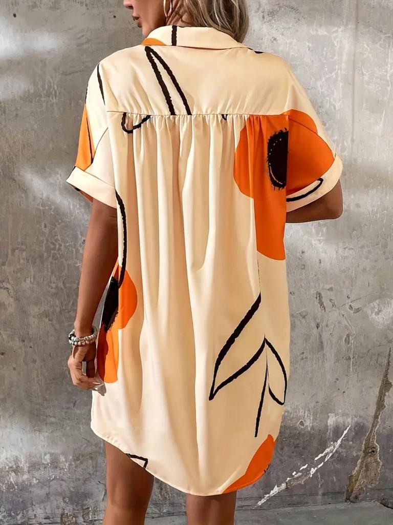 Frühjahr/Sommer 2025 Europäisches & Amerikanisches Lässiges Damen-Print-Hemdblusenkleid