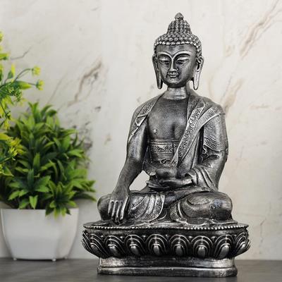 Buddha Statue Showpiece Idol Home Decor Items for Living Room and Gifts (Antique Silver) New