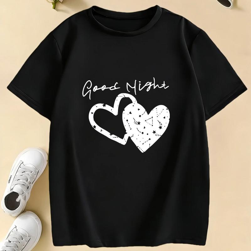 

Good Night with Love Heart T Shirts Short Sleeve Kids Children s T-shirt Boys Girls Summer Spring Casual Top Tee Shirt 100 чорний