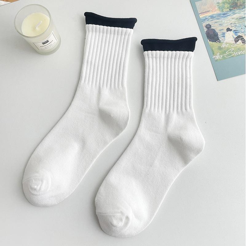 5 Pairs of Female Autumn Patchwork Double Candy Color Mid Tube Socks