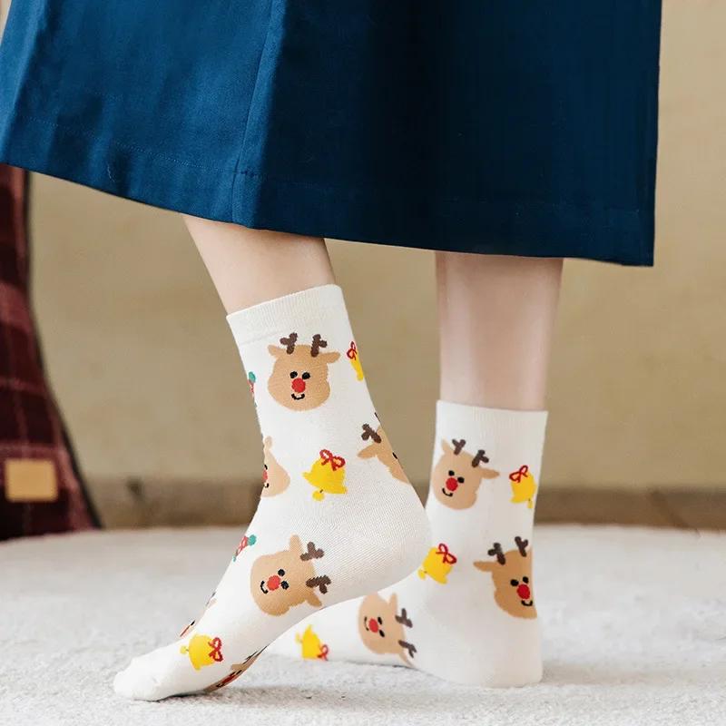 8 Pairs/Set Cute Christmas Socks Cotton Breathable Fashoin Funny Middle Tube Sock Comfortable Casual Warm Winter Gift Socks