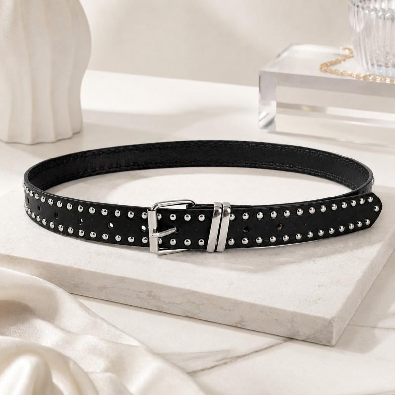 Y2K Punk Nieten Gürtel Damen Herren Dünn 2,8cm PU Leder Bund Mit Metall Dornschließe Verstellbar Jeans Freizeit