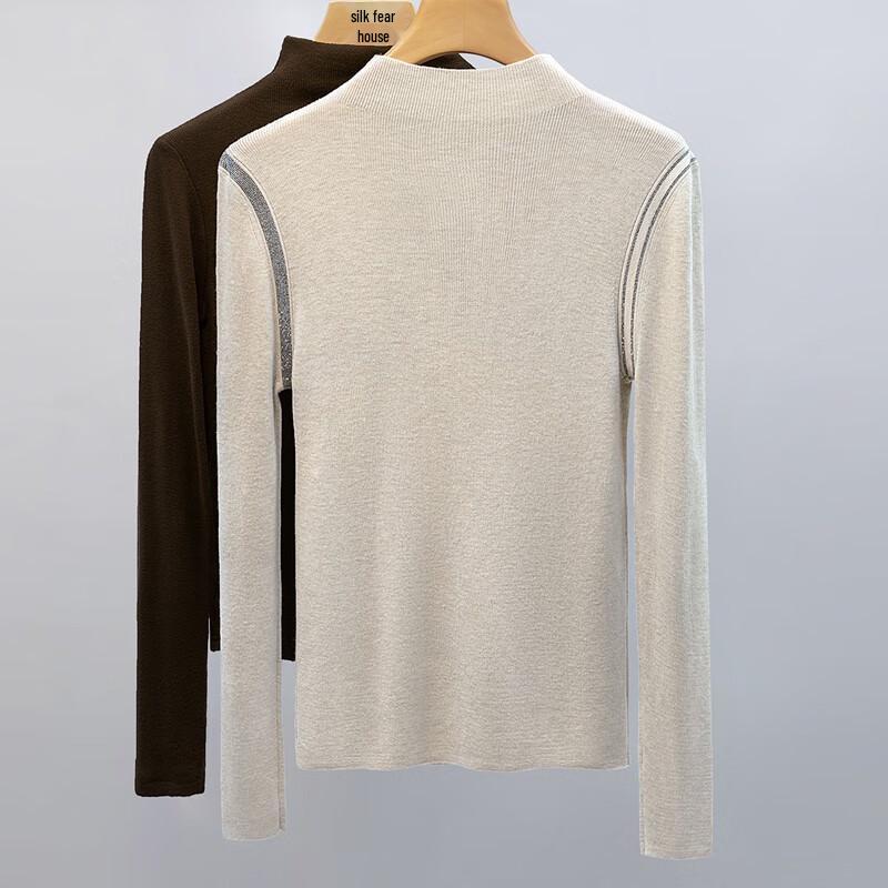 Sibeishe Women's Contrast Rhinestone Mock Neck Knit Top