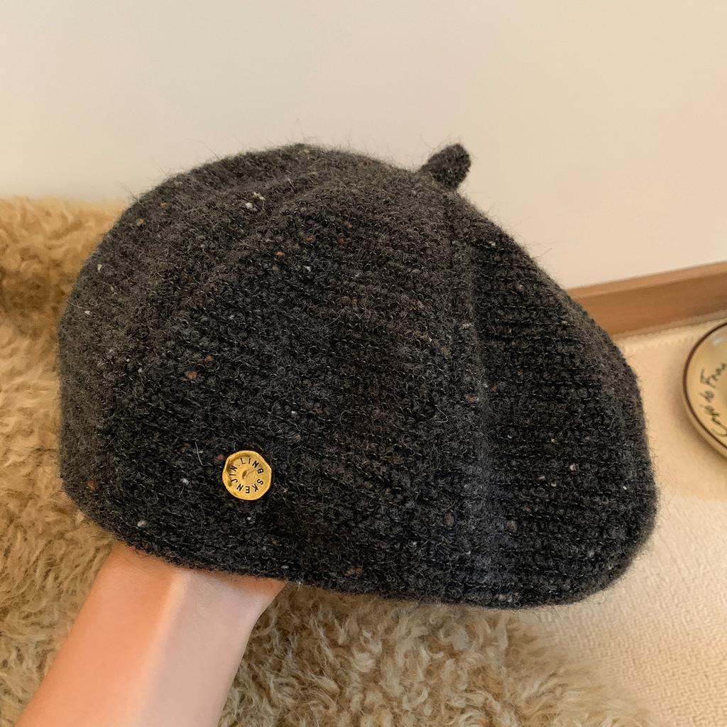 Maillard Coffee Color Knitted Beret for Women in Autumn and Winter Small Face  Large Head Circumference  Warm and Versatile Cloud Painter Hat