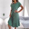 Abito Maxi da Donna con Stampa Floreale Manica Corta Pieghettato Vita Alta Linea ad A Casual Boho Chic Taglie Forti dalla S alla XL