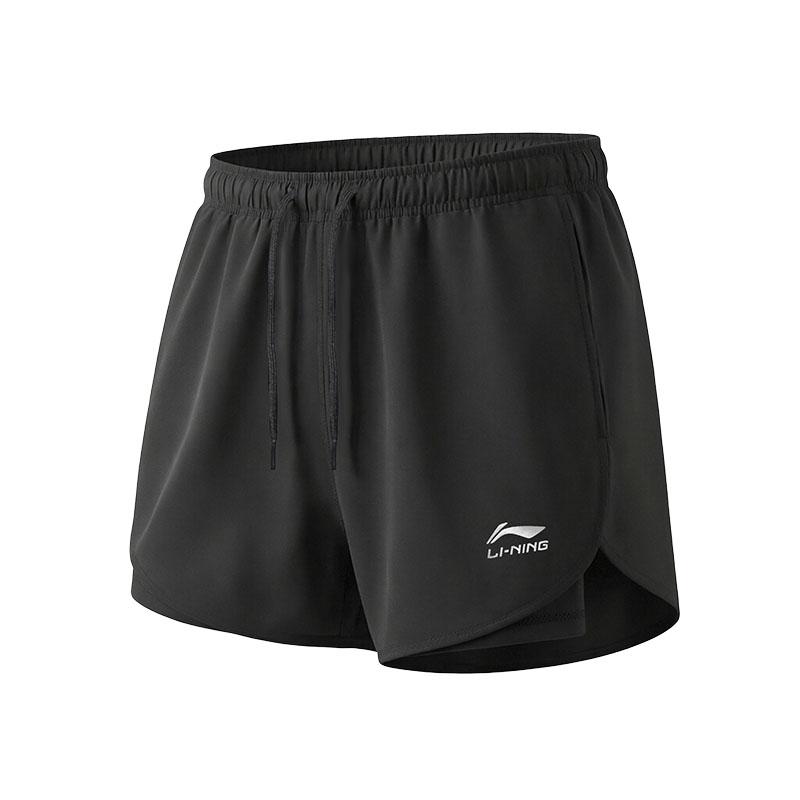 

Li-Ning Black Double Layer Fitness Anti-Embarrassment Beach Shorts Breathable Quick-Dry Sports Shorts Men shorts ASDK863-1 M