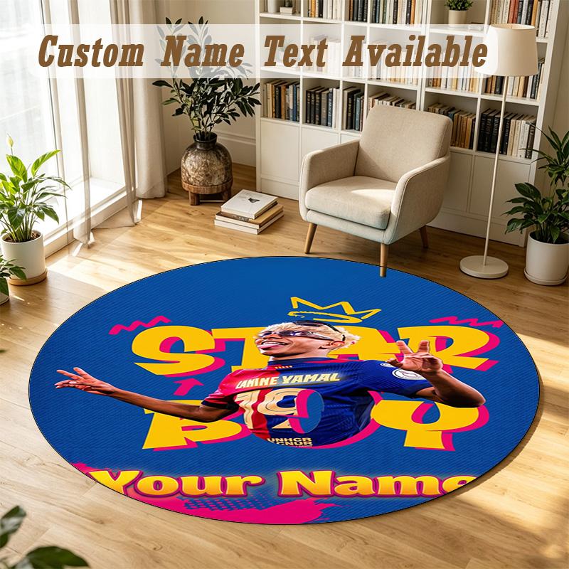 Alfombra Redonda Nombre Personalizado Patrón Lamine Yamal Alfombra Antideslizante Decoración de Suelo para el Hogar