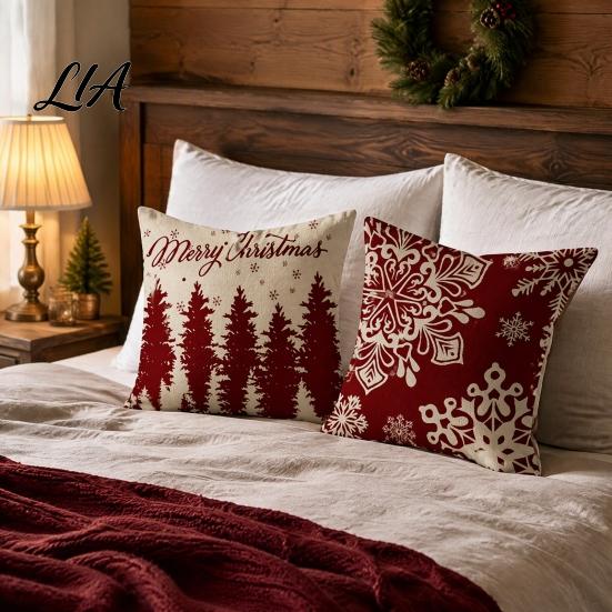 Christmas Cushion Covers for Sofa Snowflake Cover, Holiday Throw Pillow Case, 18x18 Easy Change Inch Decorative Cover Farmhouse Home Winter